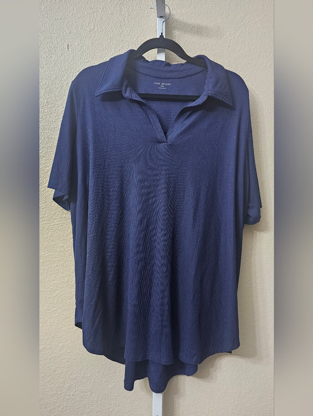 Lane Bryant dark navy blue short-sleeve ribbed polo top